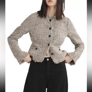 Rag & Bone Black and Cream Carmen Blazer Jacket Cropped Tweed Jacket Size 10